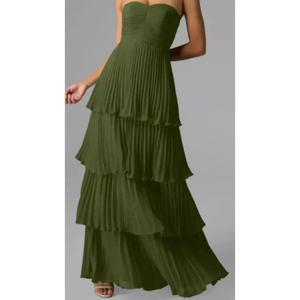 Elegant Olive Green Strapless Maxi Dress - Picture 1 of 7